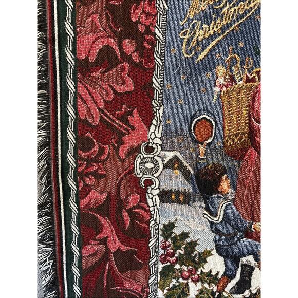 Hmk Woven Tapestry Throw Blanket Christmas Holiday Santa Victorian 42x50 Vintage - Picture 6 of 12
